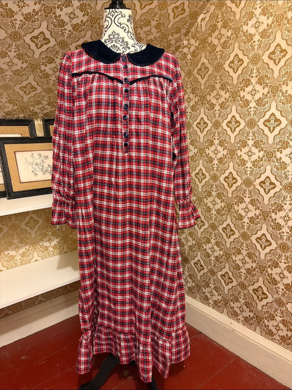 Vintage Erika Taylor Plaid Flannel Prairie Nightgown Dress NWT Size S